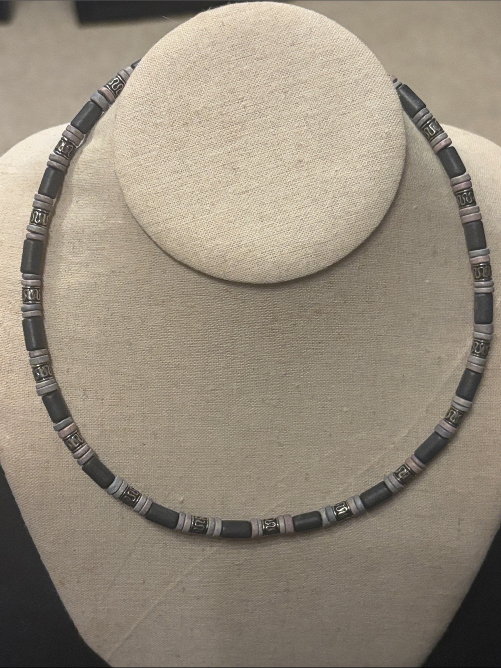 Men's/Women's Hematite and Brass Beaded Necklace - Black and Silver